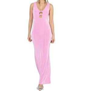 KikiRiki Sleeveless Cutout Plunging Neckline Maxi Dress Pink Size Small NWT